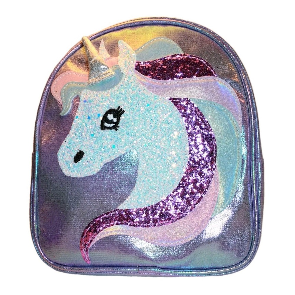 Claire's Club Purple Iridescent Glitter Unicorn Mini Backpack Kids Bag NEW